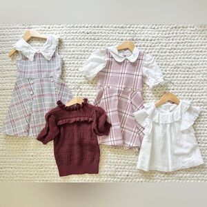 Janie and Jack 5T fall school Red Plaid white blouse matching set family photos